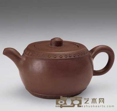 清末 孟臣款朱泥鼓形壶 高5.5cm